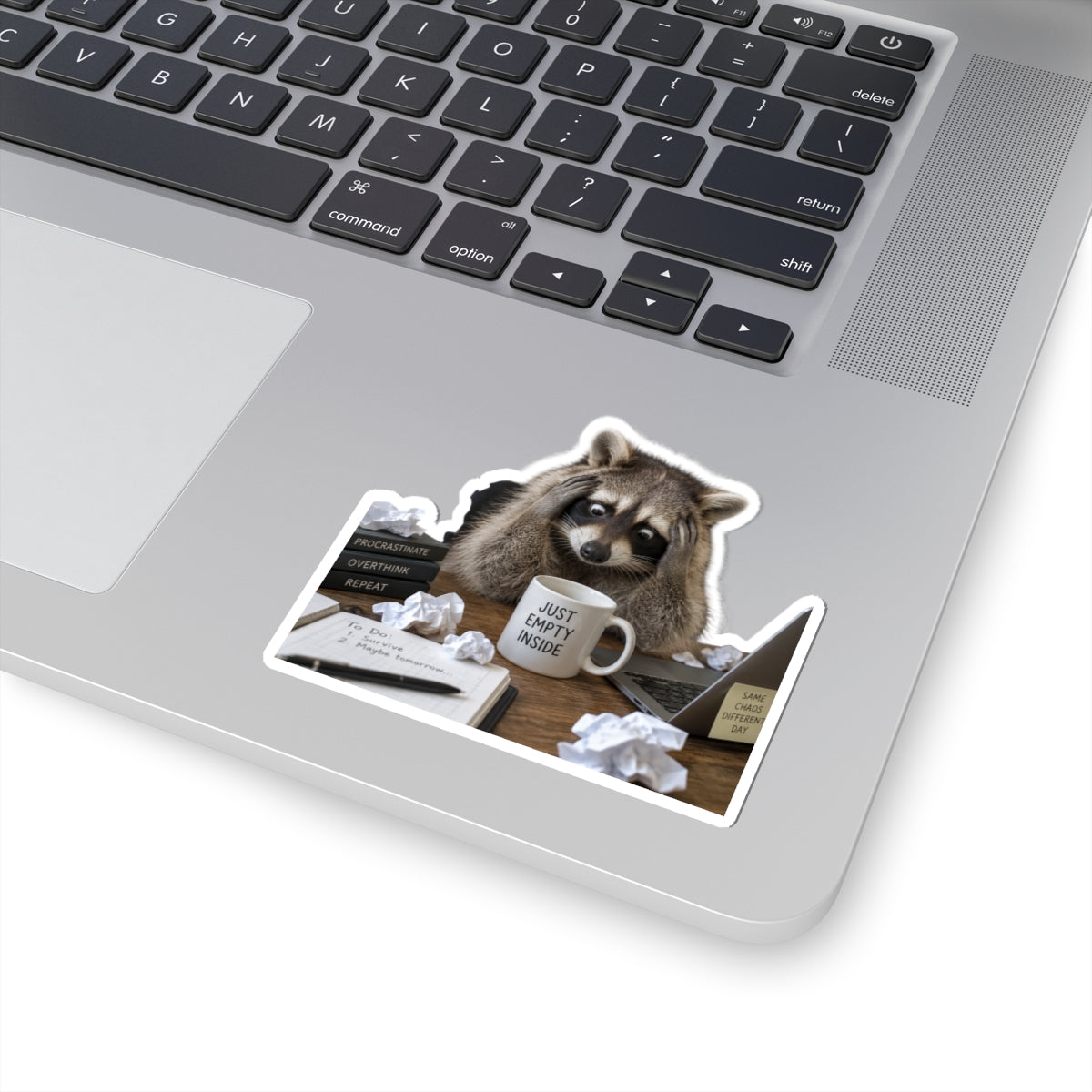 Just Empty Inside Raccoon Kiss-Cut Sticker Printify