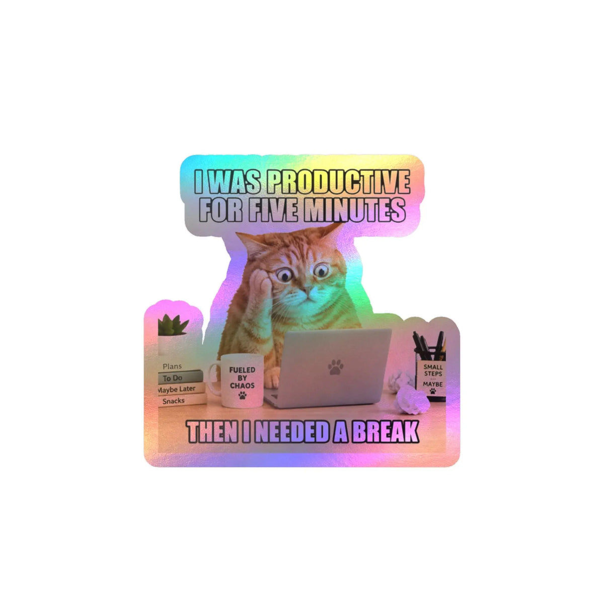 Funny Cat “I Was Productive for Five Minutes” Kiss-Cut Vinyl Decal Printify
