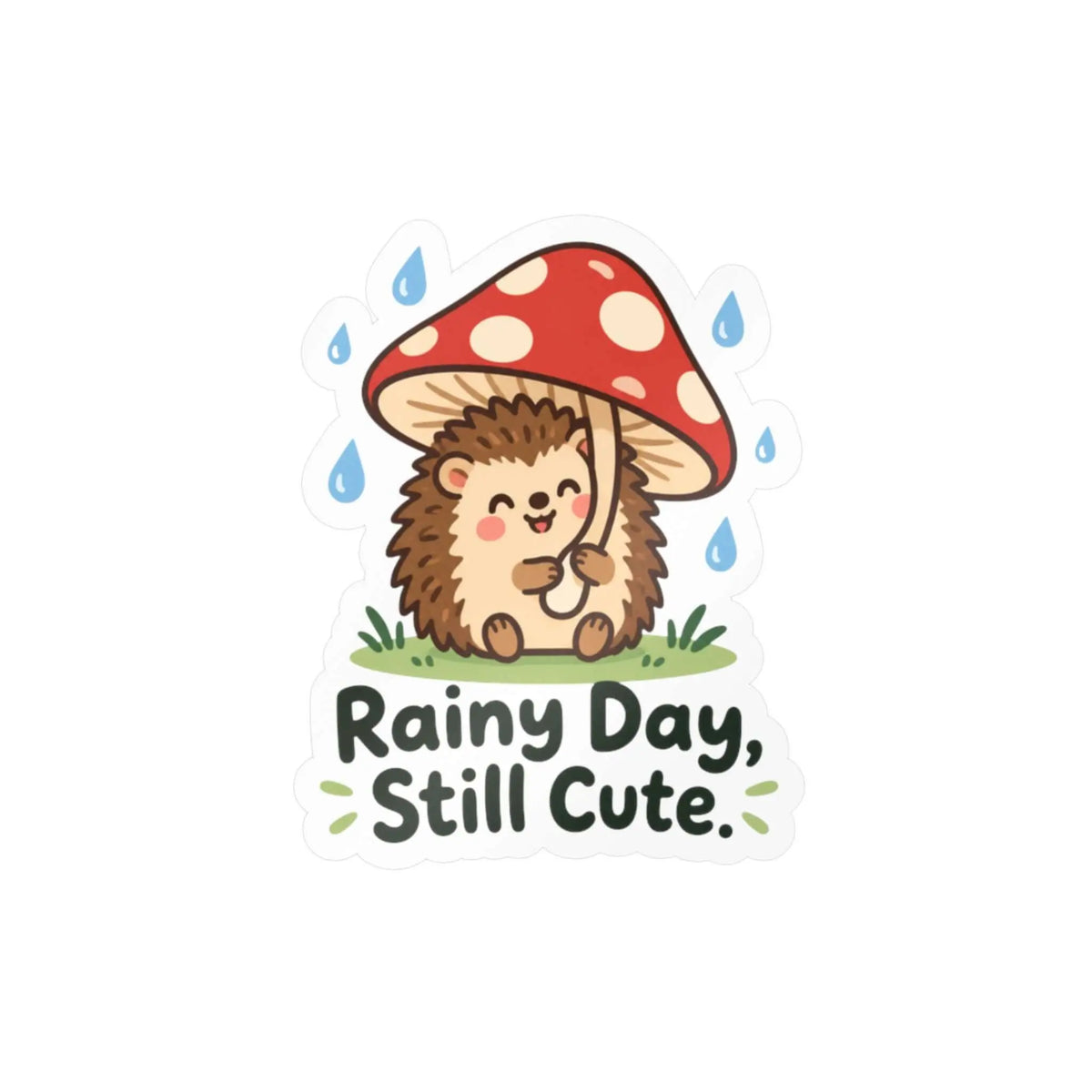 Rainy Day Still Cute Hedgehog Mushroom Kiss-Cut Vinyl Decal Printify