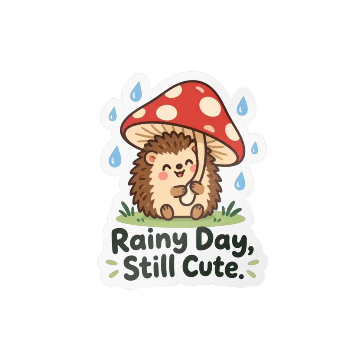 Rainy Day Still Cute Hedgehog Mushroom Kiss-Cut Vinyl Decal Printify