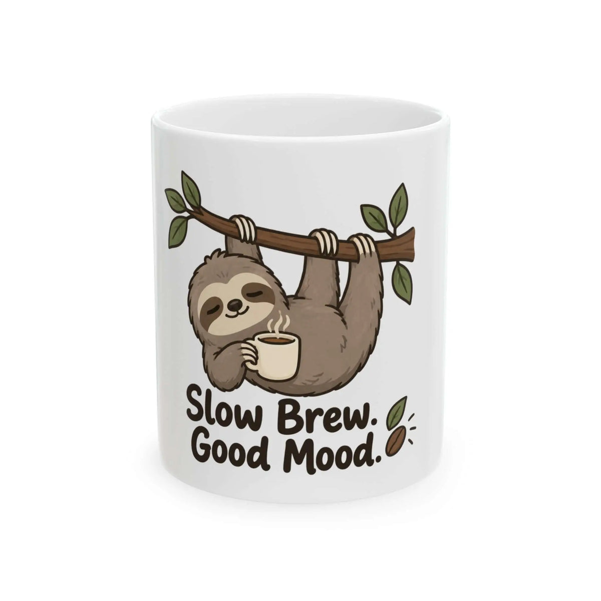 Slow Brew Good Mood Sloth Coffee Mug Printify