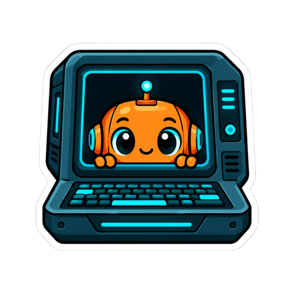 SYSTEM ONLINE Cyber Desk Robot Sticker | Programmer Laptop Decal Printify