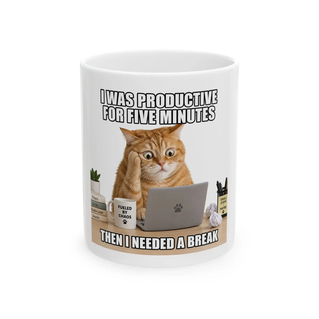 I Was Productive for Five Minutes Then I Needed a Break Cat Mug Printify