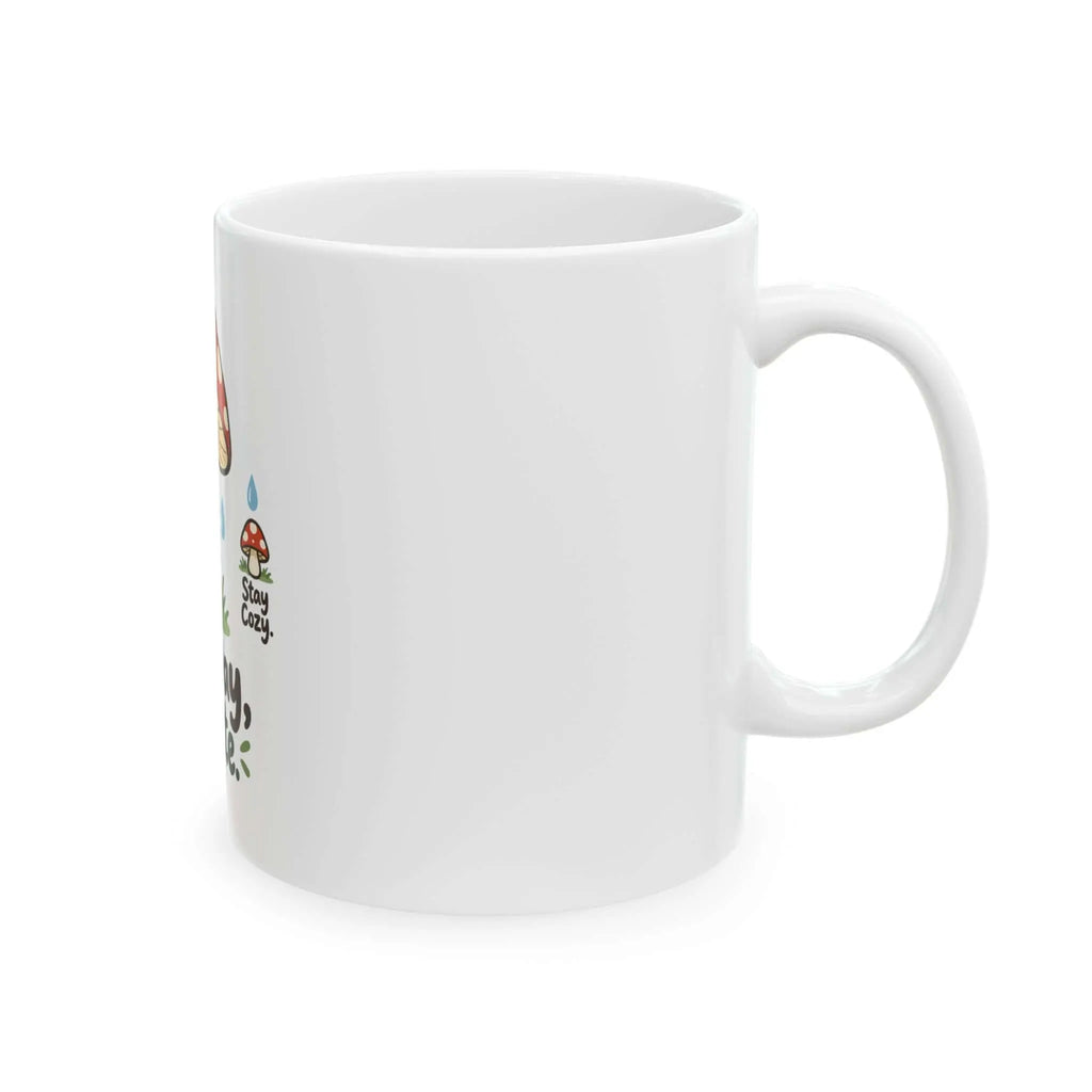 Rainy Day Still Cute Hedgehog Mushroom Ceramic Mug Printify