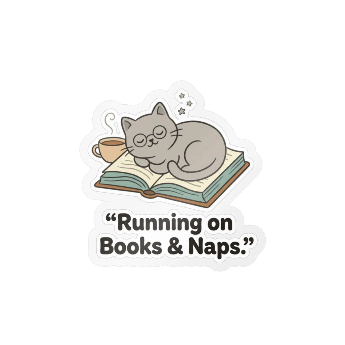 Books & Naps Sticker — Cute Cat on Book Kiss-Cut Vinyl Decal Printify