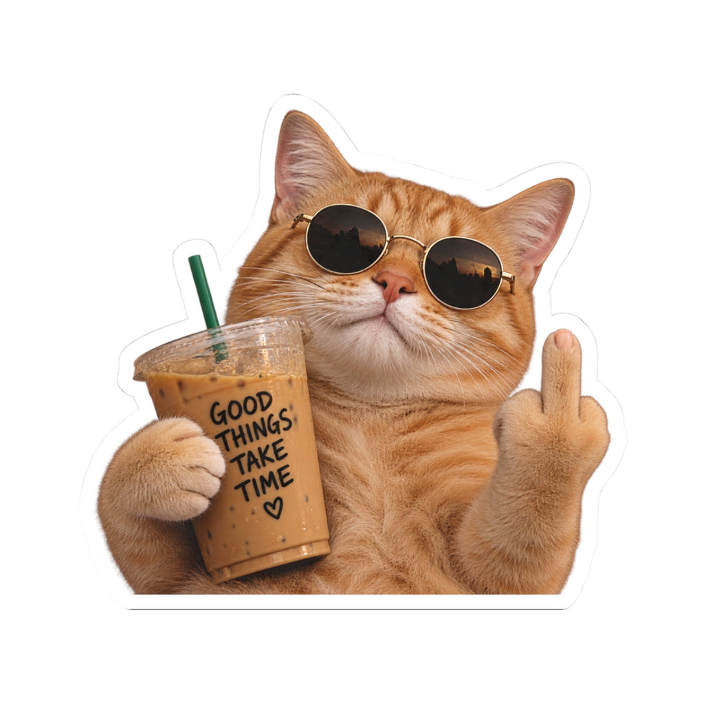 Cat Pointing Middle Finger Sticker Printify