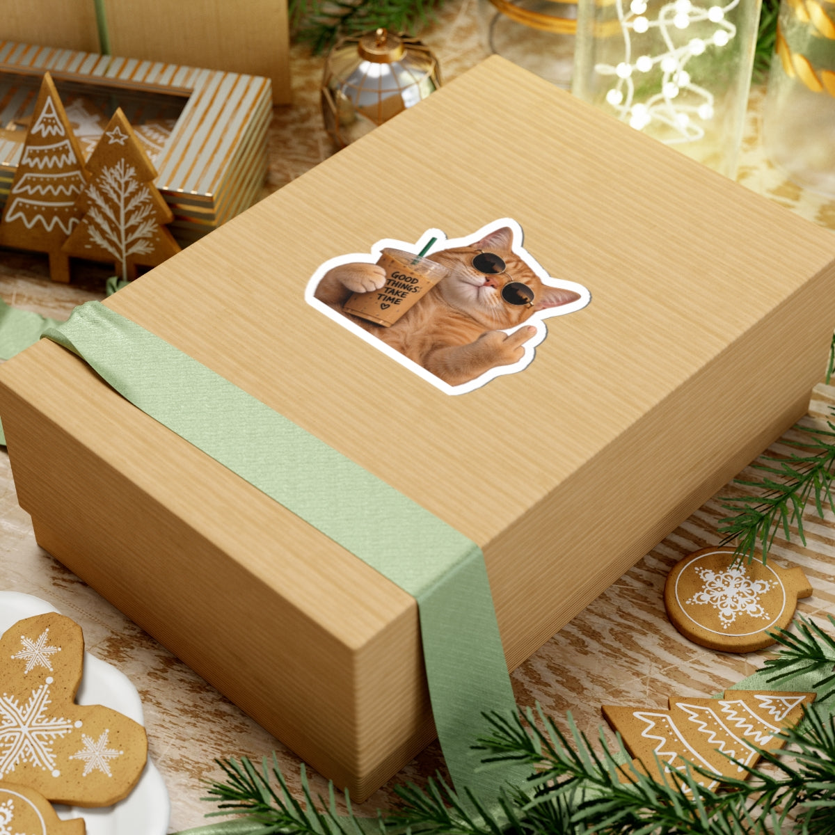 Cat Pointing Middle Finger Sticker Printify