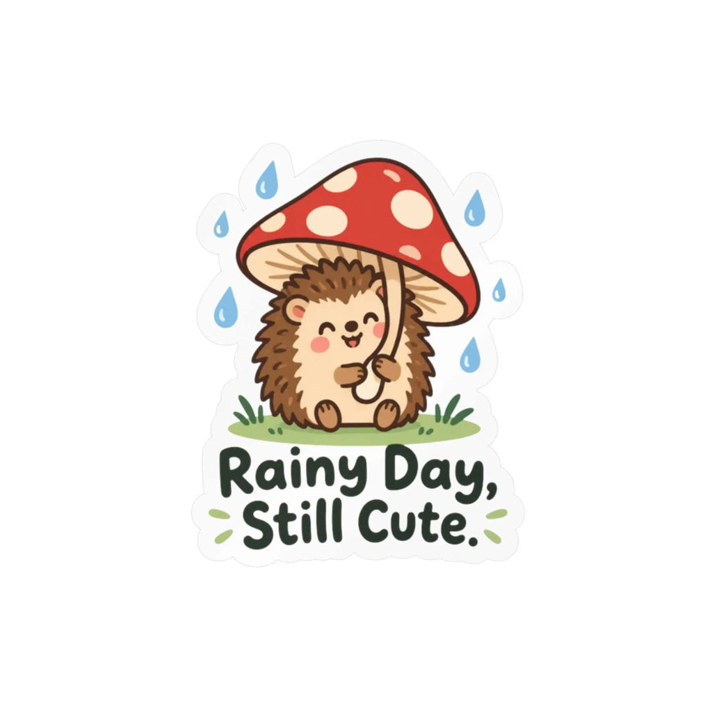Rainy Day Still Cute Hedgehog Mushroom Kiss-Cut Vinyl Decal Printify