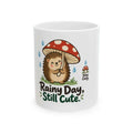Rainy Day Still Cute Hedgehog Mushroom Ceramic Mug Printify