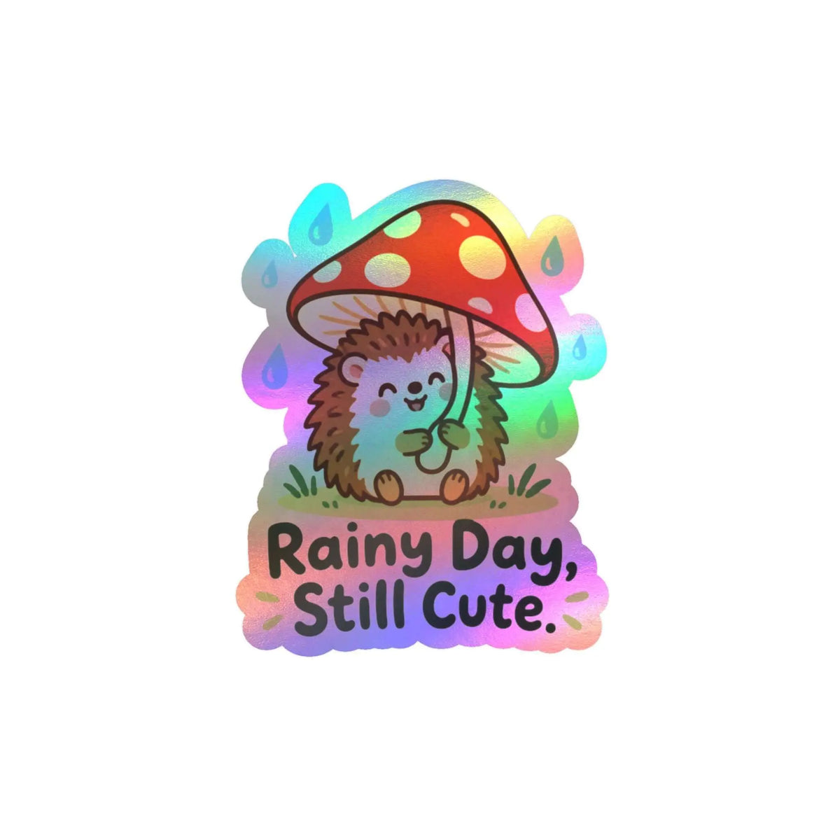 Rainy Day Still Cute Hedgehog Mushroom Kiss-Cut Vinyl Decal Printify