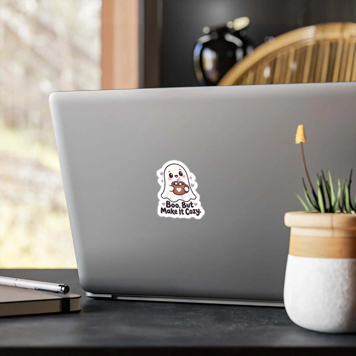 Boo, But Make It Cozy Ghost Kiss-Cut Vinyl Decal Printify