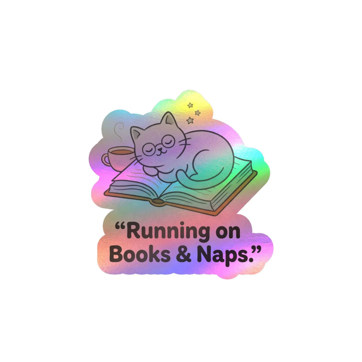 Books & Naps Sticker — Cute Cat on Book Kiss-Cut Vinyl Decal Printify