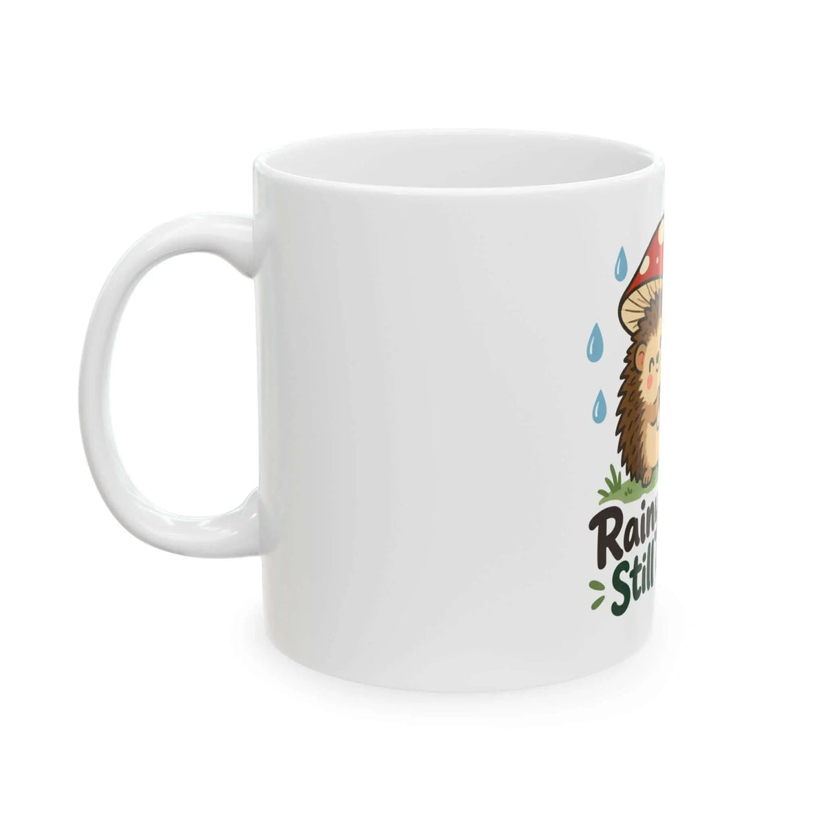 Rainy Day Still Cute Hedgehog Mushroom Ceramic Mug Printify