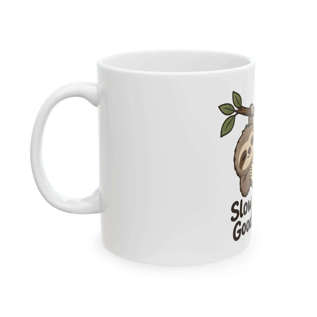 Slow Brew Good Mood Sloth Coffee Mug Printify