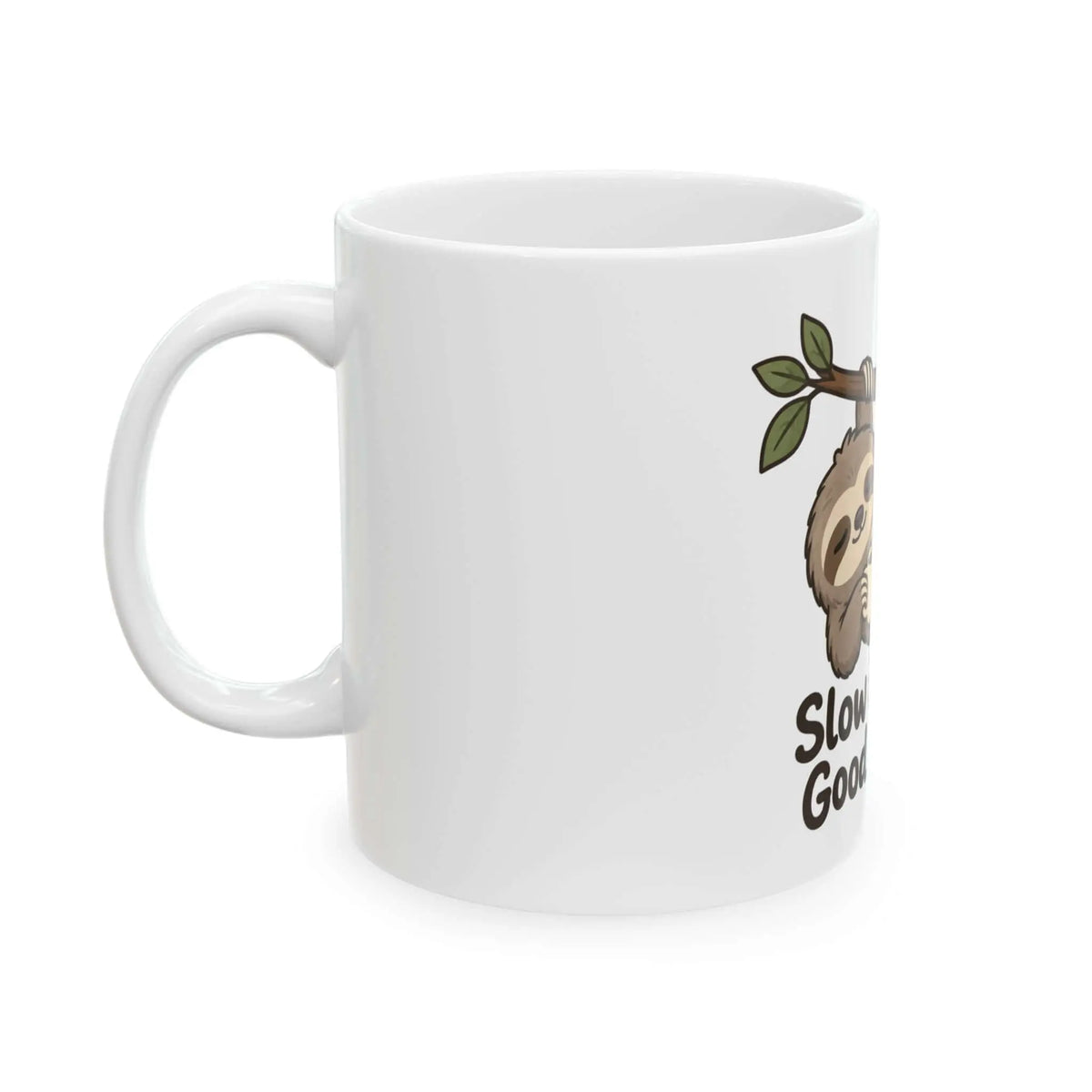 Slow Brew Good Mood Sloth Coffee Mug Printify
