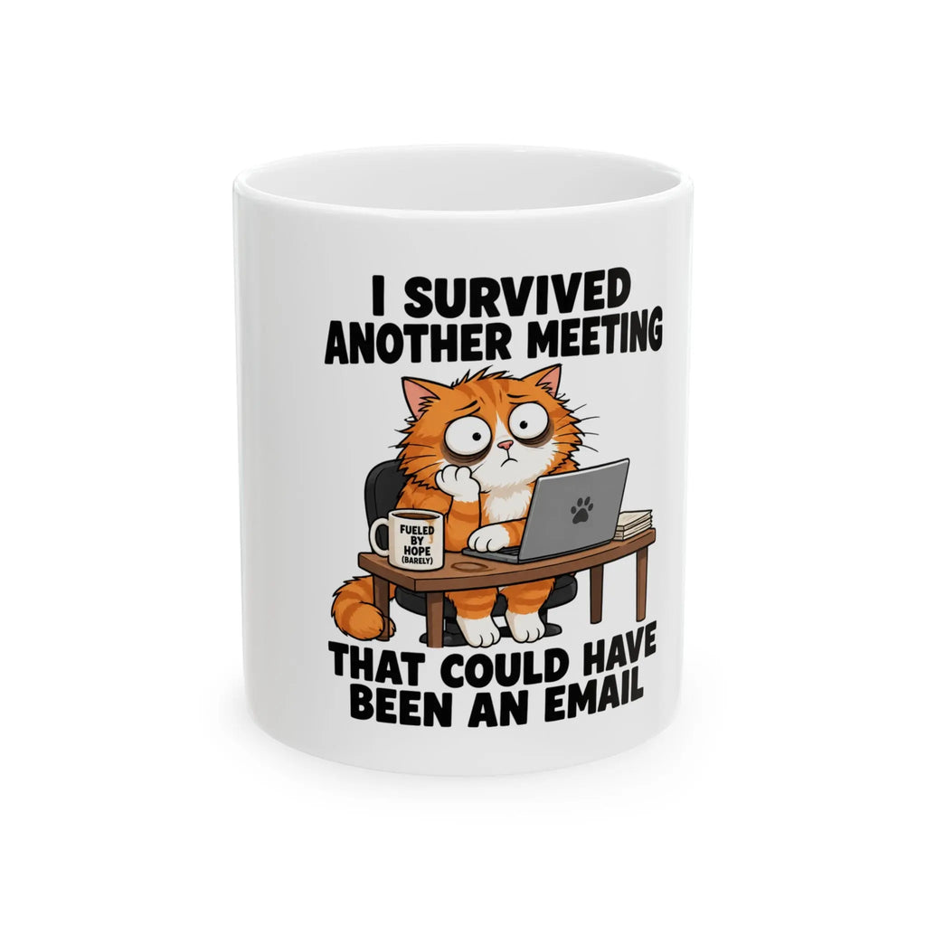 I Survived Another Meeting Cat Ceramic Mug Printify