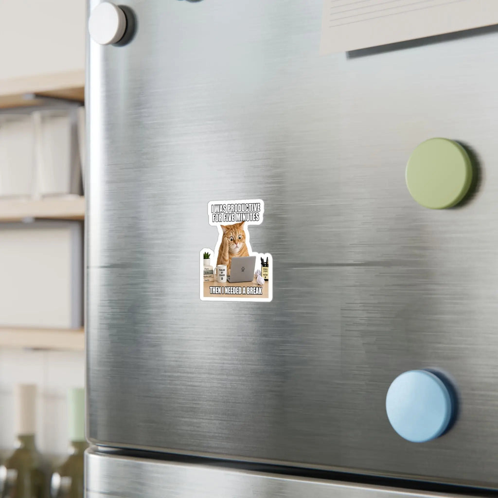 Funny Cat “I Was Productive for Five Minutes” Kiss-Cut Vinyl Decal Printify