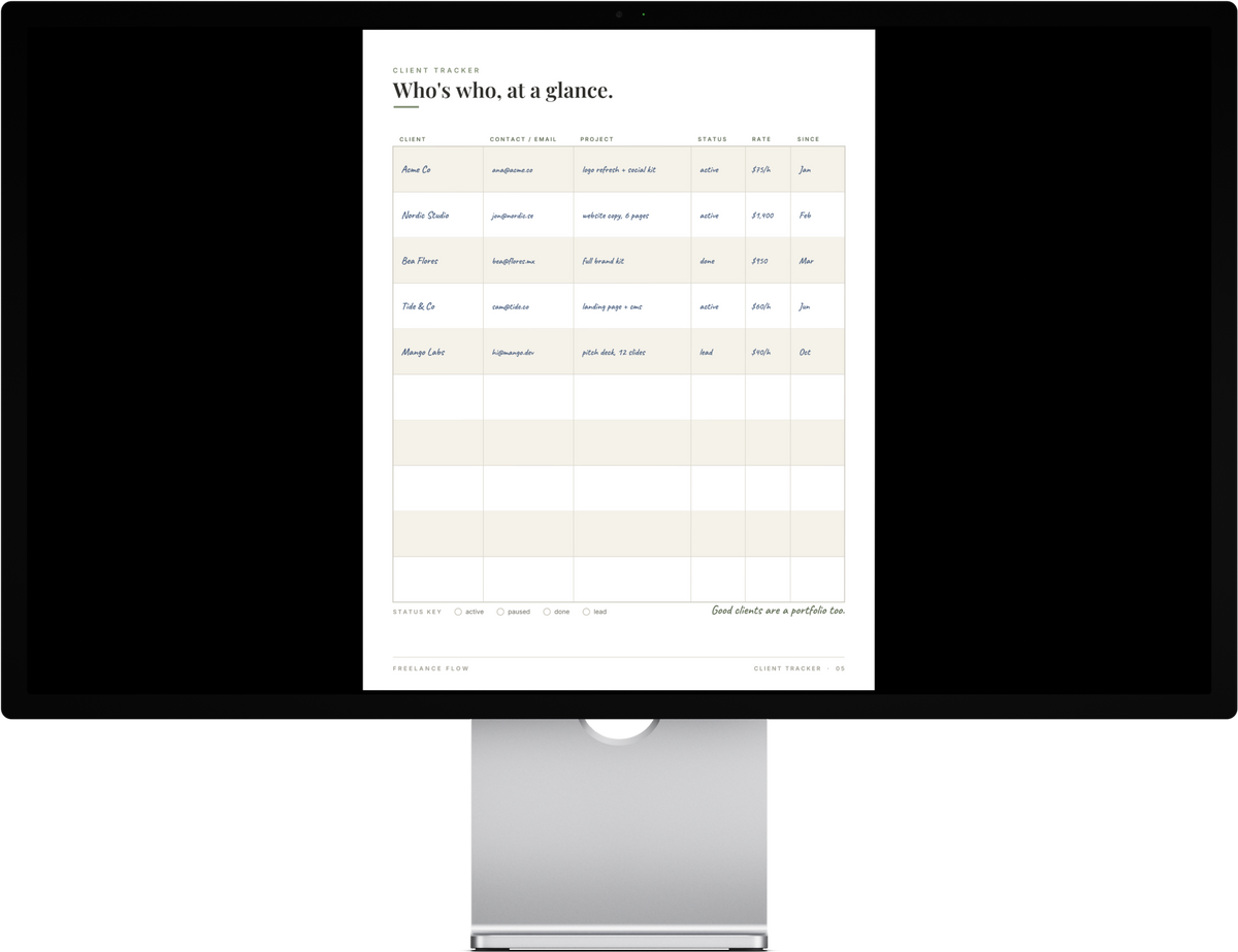 Freelance Flow — The Undated Freelance Business Planner (Printable PDF)