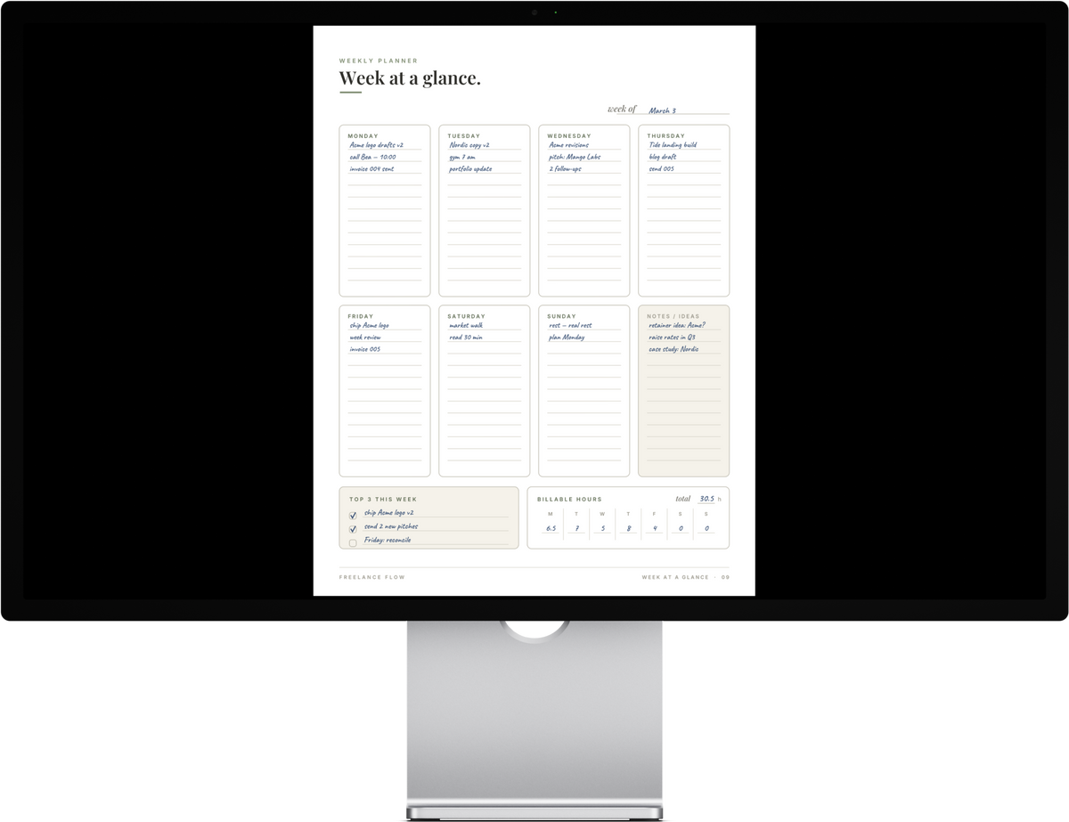 Freelance Flow — The Undated Freelance Business Planner (Printable PDF)