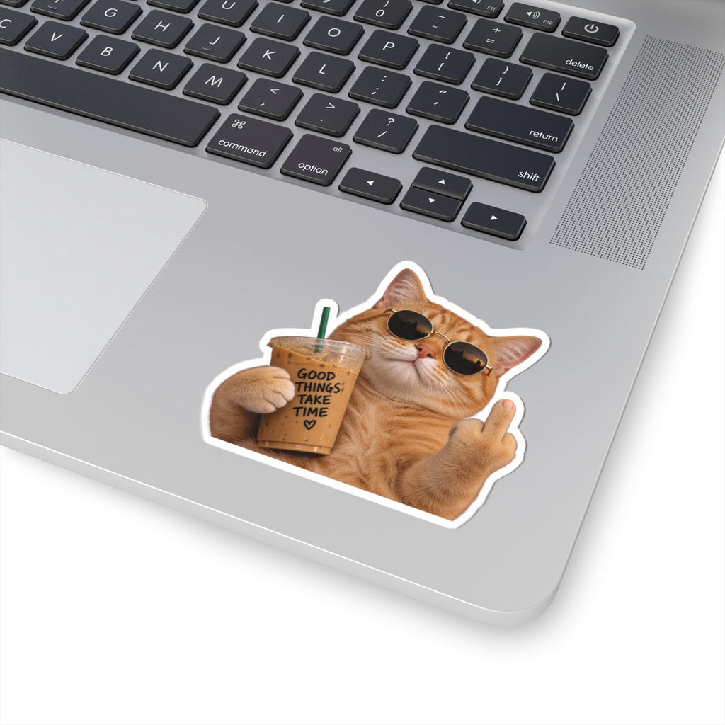 Cat Pointing Middle Finger Sticker Printify